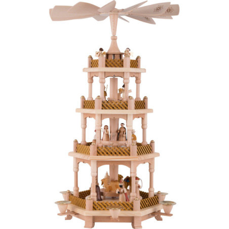 4-Tier Pyramid - Nativity Scene Natural Wood - 54 cm / 21 inch