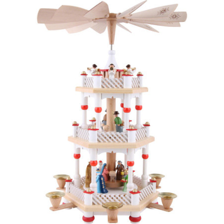 3-stöckige Pyramide Christi Geburt weiß - 40 cm