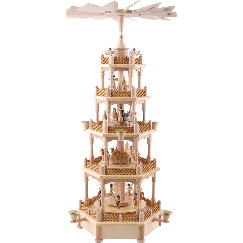 5-Tier Pyramid - Nativity Scene Natural Wood - 70 cm / 28 inch