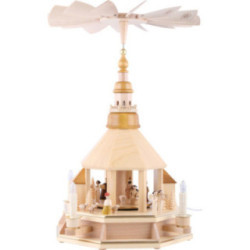 1-Tier Pyramid - Church of Seiffen, Natural Wood - 52 cm / 20.5 inch