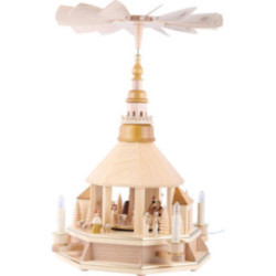 1-Tier Pyramid - Church of Seiffen, Natural Wood - 52 cm / 20.5 inch