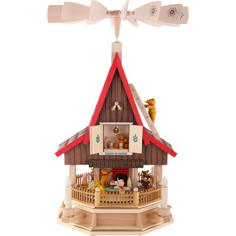 2-Tier Adventhouse Teddybears Electrically Driven by Richard Glässer- 53 cm / 21 inch