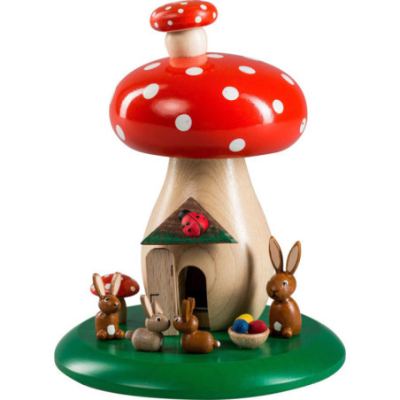 Smoking Hut - Toadstool with Bunnies - 13 cm / 5.1 inch