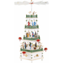 4-stöckige Pyramide Christi Geburt weiß mit Musikspielwerk - 52 cm