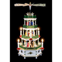 4-stöckige Pyramide Christi Geburt weiß mit Musikspielwerk - 52 cm