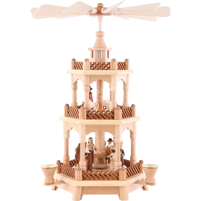 3-Tier Pyramid - Nativity Scene Natural Wood - 42 cm /16.5 inch