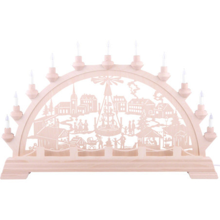 Schwibbogen Weihnachtsmarkt mit Pyramide 65x40 cm