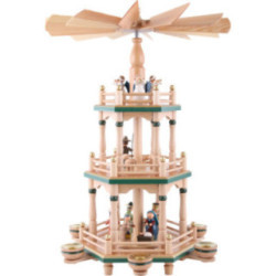 3-stöckige Pyramide Heiligabend naturfarben - 48 cm