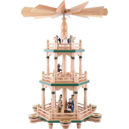 3-stöckige Pyramide Heiligabend naturfarben - 48 cm