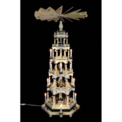 6-stöckige Weihnachtspyramide weiß-grün, elektrisch - 106 cm - 220V Motor