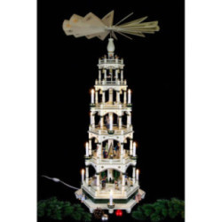 6-stöckige Weihnachtspyramide weiß-grün, elektrisch - 106 cm - 220V Motor