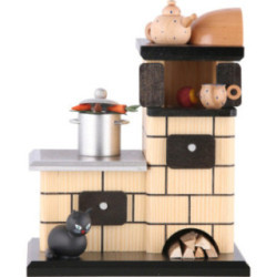 Räuchermännchen Kachelofen, natur mit Topf rauchend - 21 cm