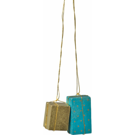 Tree Ornament - "Presents Gold/Turquoise" - 4 cm / 1.6 inch