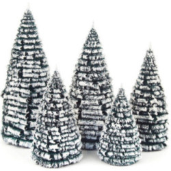 Frosted Trees - Green-White - 5 pieces - 8 cm / 3.1 inch to 16 cm / 6.3 inch