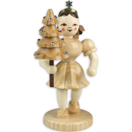 Kurzrockengel mit Bäumchen mit Preciosa Kristallen, natur - Sonderedition - 6,6 cm