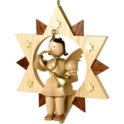 Floating Angel Natural with French Horn in Star - 28 cm / 11 inch
