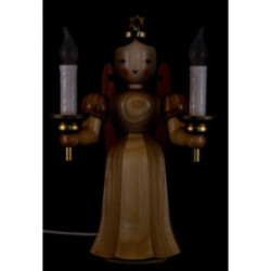 Faltenlangrockengel mit elektrisch beleuchtetem Kerzenhalter, natur - 22 cm