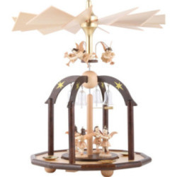 1-stöckige Glöckchenpyramide mit sieben Engeln und Glasglöckchen - 38x28 cm