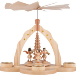 1-Tier Pyramid - Three Angels, Natural with Tea Candle Holder - 28x27x30 cm / 11x10.6x11.8 inch