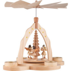 1-Tier Pyramid - Three Angels, Natural with Tea Candle Holder - 28x27x30 cm / 11x10.6x11.8 inch