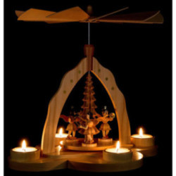 1-stöckige Pyramide mit drei Engeln, natur mit Teelichthalter - 28x27x30 cm