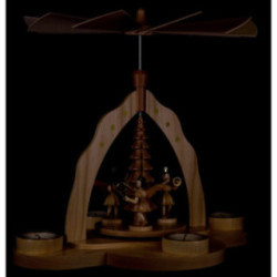 1-Tier Pyramid - Three Angels, Natural with Tea Candle Holder - 28x27x30 cm / 11x10.6x11.8 inch