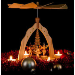 1-Tier Pyramid - Three Angels, Natural with Tea Candle Holder - 28x27x30 cm / 11x10.6x11.8 inch