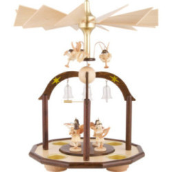 1-stöckige Glöckchenpyramide mit sieben Engeln und Glasglöckchen - 38x28 cm