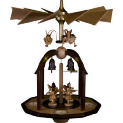 1-stöckige Glöckchenpyramide mit sieben Engeln und Glasglöckchen - 38x28 cm