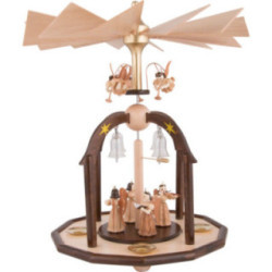 1-Tier Bell Pyramid - Long Pleated Skirt Angels and Glass Bells - 38x28 cm / 15x11 inch