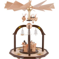 1-Tier Bell Pyramid - Long Pleated Skirt Angels and Glass Bells - 38x28 cm / 15x11 inch