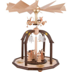 1-Tier Bell Pyramid - Long Pleated Skirt Angels and Glass Bells - 38x28 cm / 15x11 inch