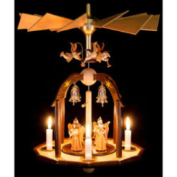 1-Tier Bell Pyramid - Long Pleated Skirt Angels and Glass Bells - 38x28 cm / 15x11 inch