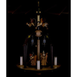 1-Tier Bell Pyramid - Long Pleated Skirt Angels and Glass Bells - 38x28 cm / 15x11 inch