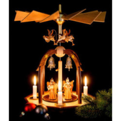 1-stöckige Glöckchenpyramide mit Faltenlangrockengeln und Glasglöckchen - 38x28 cm