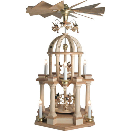 2-stöckige Dompyramide elektrisch mit elf Engeln, natur - 30x55 cm
