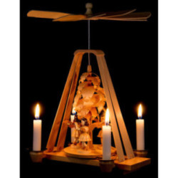 1-Tier Pyramid - Wood Chip Tree and Three Angels - 22x16x27 cm / 8.7x6.3x10.6 inch