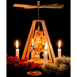 1-Tier Pyramid - Wood Chip Tree and Three Angels - 22x16x27 cm / 8.7x6.3x10.6 inch