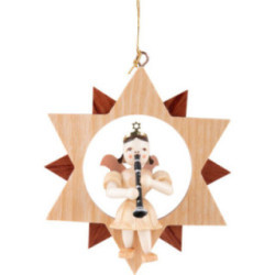 Kurzrockengel mit Klarinette im Stern, natur - 9 cm