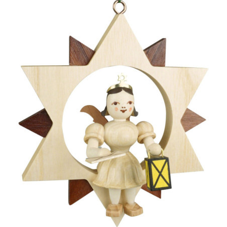 Guardian Angel Sitting in a Star - Natural - 9 cm / 3.5 inch
