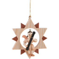 Kurzrockengel mit Fagott im Stern, natur - 9 cm