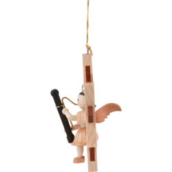 Angel Sitting in a Star with Bassoon, Natural - 9 cm / 3.5 inch