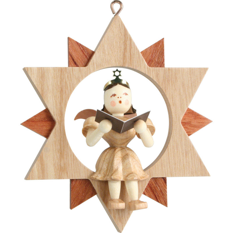 Angel Sitting in a Star Singer, Natural - 9 cm / 3.5 inch