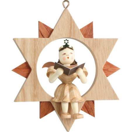 Angel Sitting in a Star Singer, Natural - 9 cm / 3.5 inch