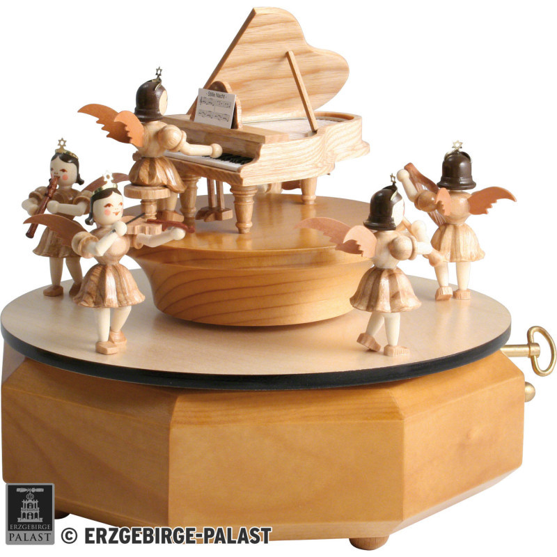 Music Box Oval with Two Angels, Natural - 15x12x12 cm / 4.7 inch